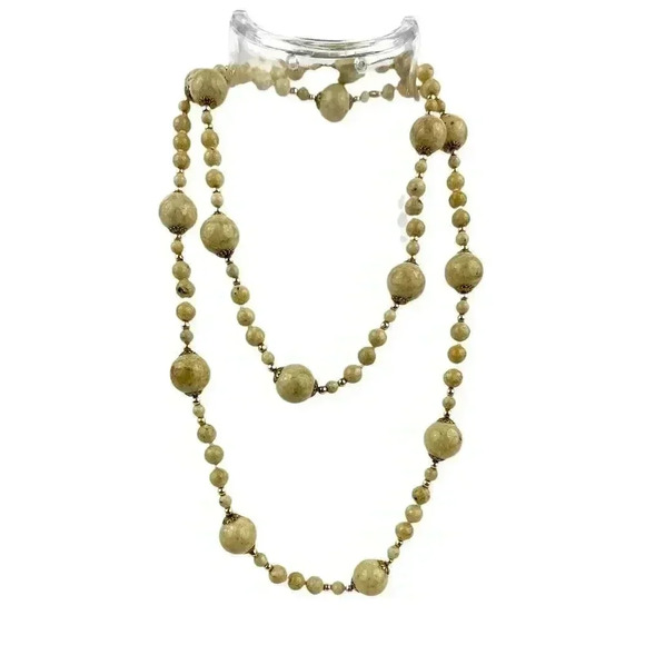 Unbranded Jewelry - Natural Stone Beige Beaded Necklace 31" Long Various Size Beads